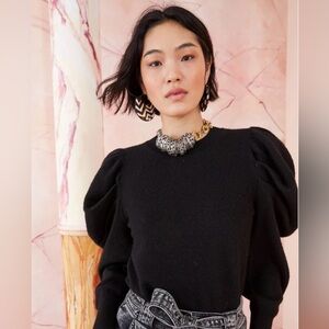 Ulla Johnson Black Marin Puff Sleeve Wool Crewneck Sweater - Size  S